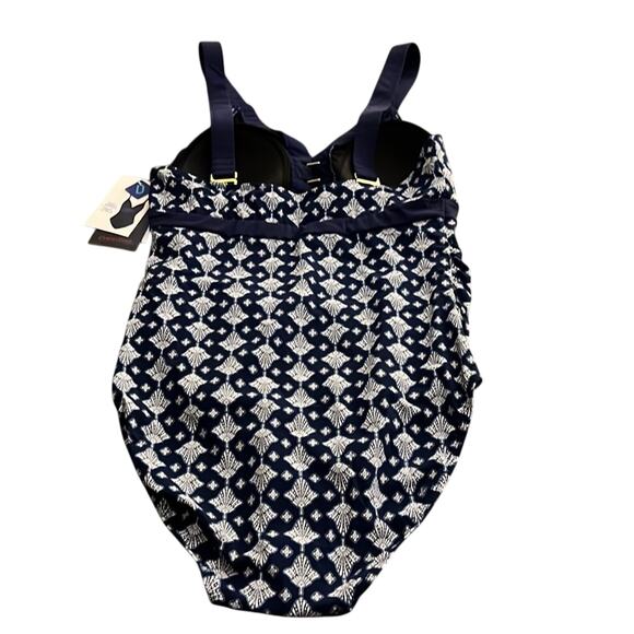 Christina size 8D (cup) Navy & White print one piece Swimsuit Waist Minimizer - Picture 5 of 10
